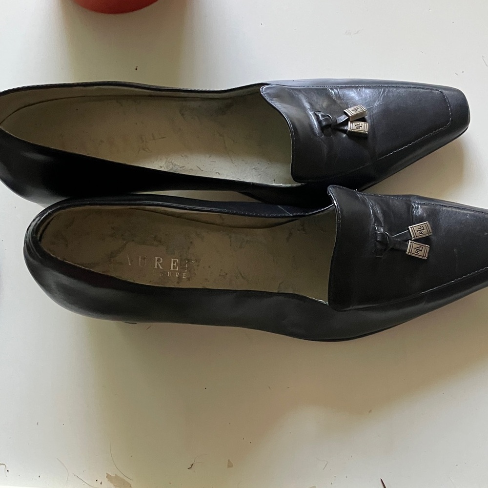 Black Leather Loafers with Silver Accents